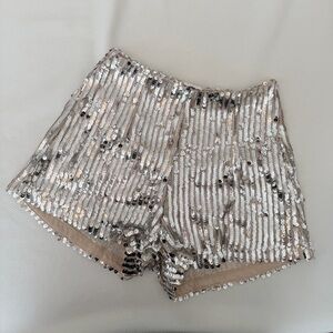 By Together Silver Sequin High Waist Shorts